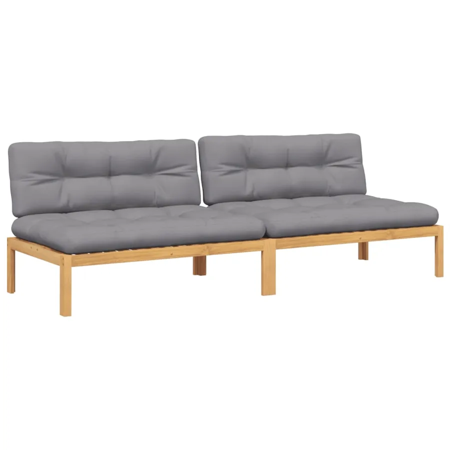 Canapés centraux palette de jardin 2pcs et coussins bois acacia - 2