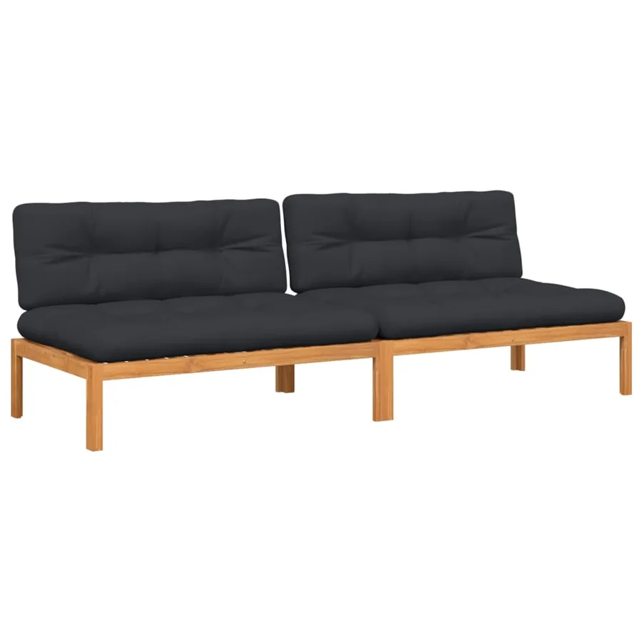 Canapés centraux palette de jardin et coussins 2pcs bois acacia - 2