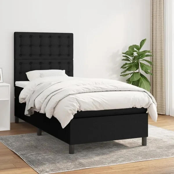 Sommier à lattes de lit et matelas Noir 80x200 cm Tissu