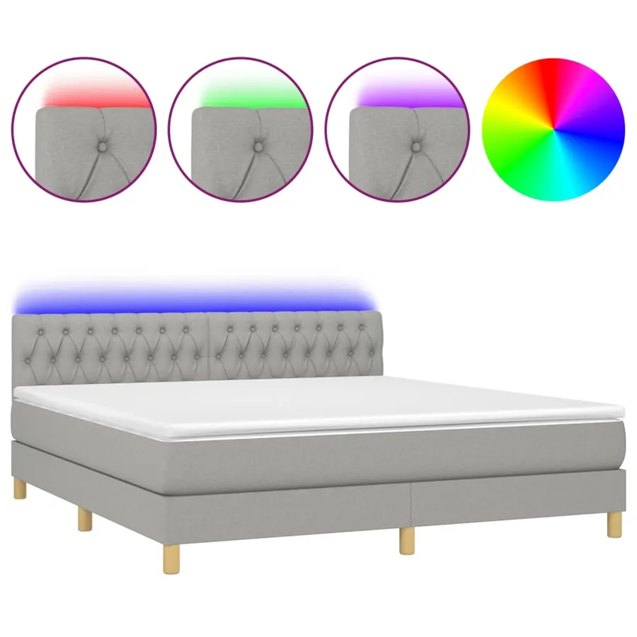 Sommier à lattes de lit matelas LED Gris clair 160x200 cm Tissu - 2
