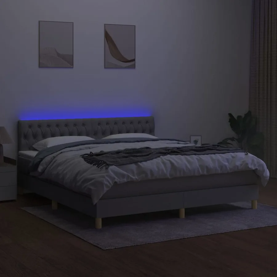 Sommier à lattes de lit matelas LED Gris clair 160x200 cm Tissu - 4