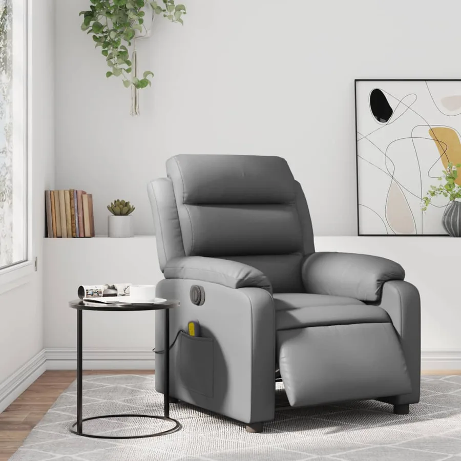 Fauteuil de massage inclinable électrique gris similicuir - 16