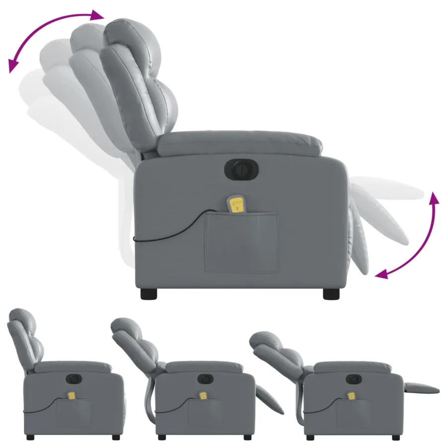 Fauteuil de massage inclinable électrique gris similicuir - 7