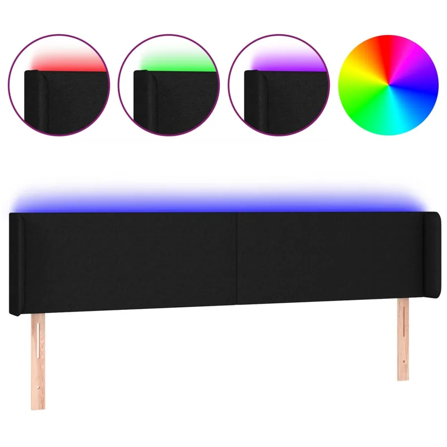Tête de lit à LED Noir 203x16x78/88 cm Tissu - 2