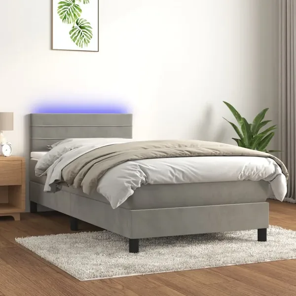 Sommier à lattes de lit avec matelas LED Gris clair 100x200 cm