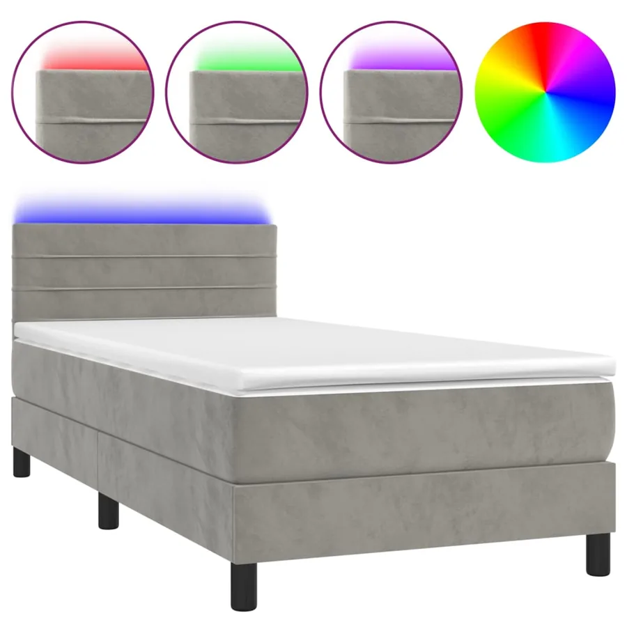 Sommier à lattes de lit avec matelas LED Gris clair 100x200 cm - 2