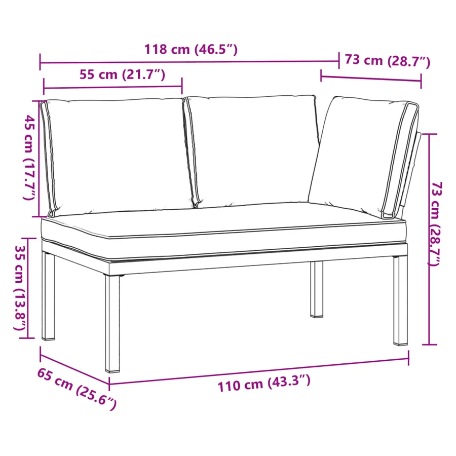 Banc de jardin avec coussins noir aluminium - 8