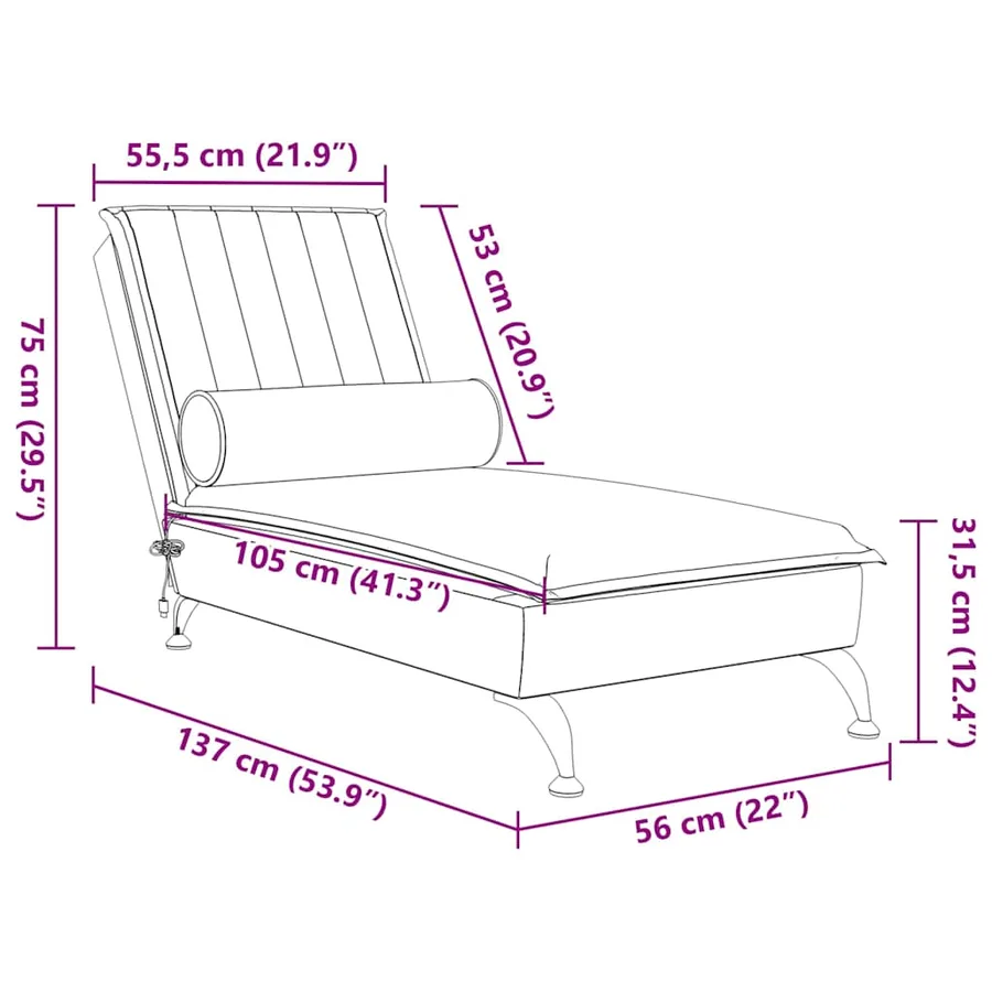 Chaise longue de massage avec traversin gris foncé velours - 10