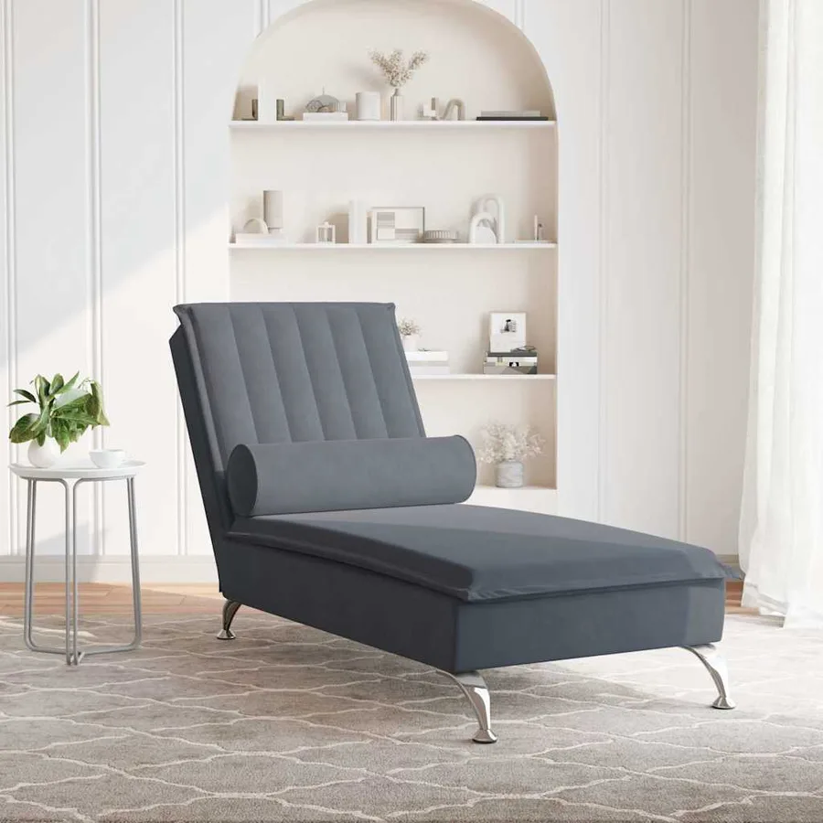Chaise longue de massage avec traversin gris foncé velours - 3