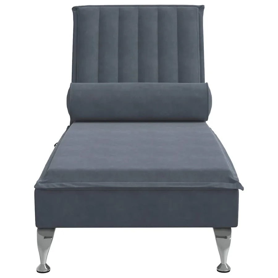Chaise longue de massage avec traversin gris foncé velours - 4