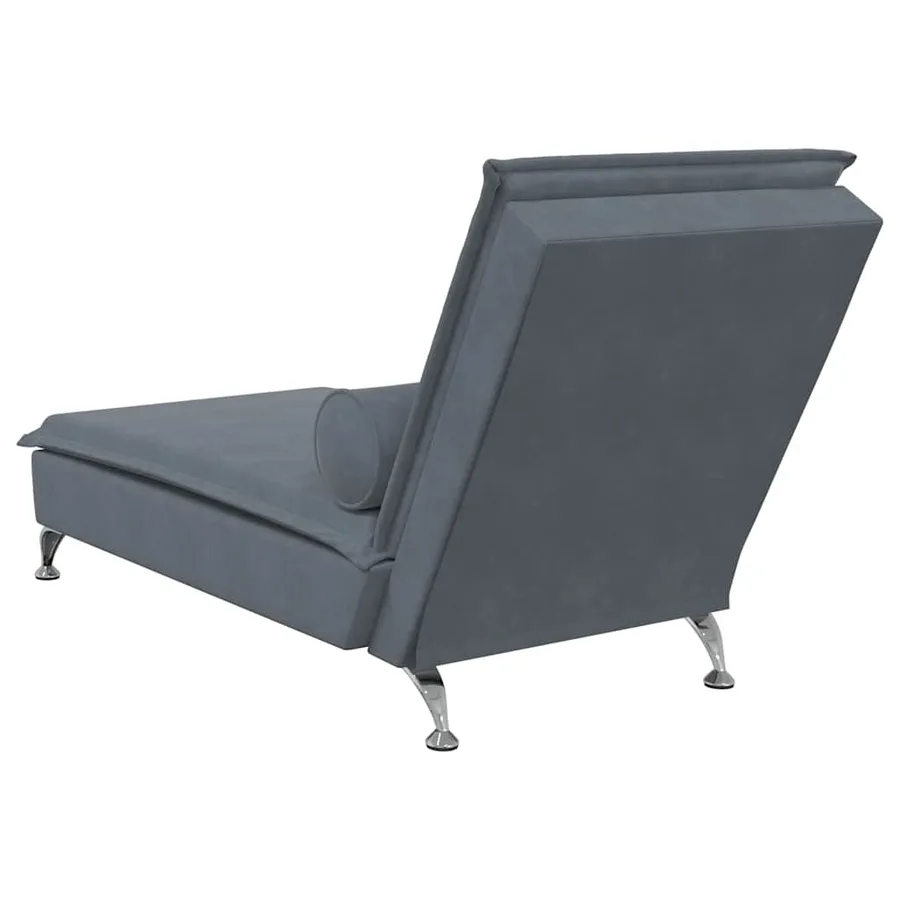 Chaise longue de massage avec traversin gris foncé velours - 6