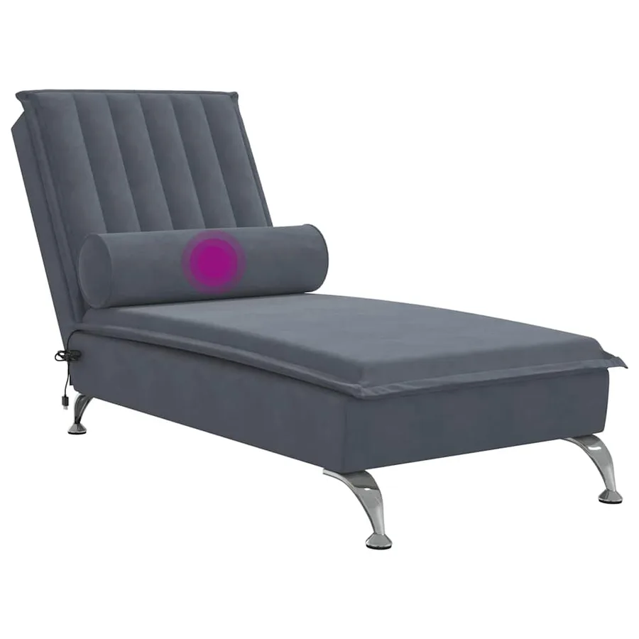 Chaise longue de massage avec traversin gris foncé velours - 7