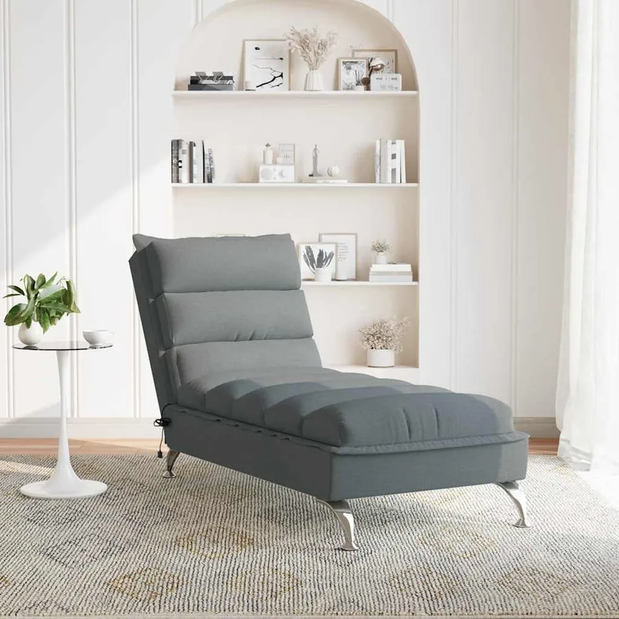 Chaise longue de massage avec coussins gris foncé tissu - 3