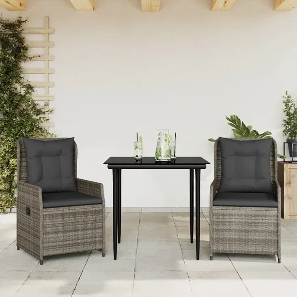 Ensemble à manger de jardin 3 pcs coussins gris résine tressée