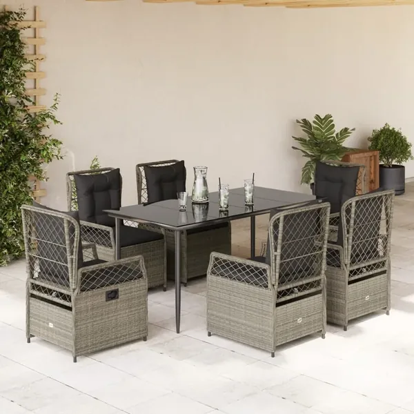 Ensemble à manger de jardin et coussins 7 pcs gris clair rotin