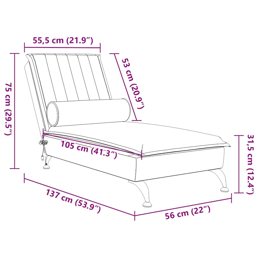 Chaise longue de massage avec traversin rose velours - 10