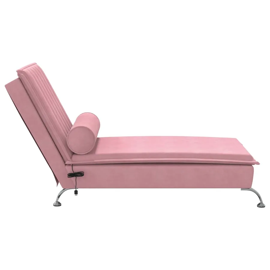 Chaise longue de massage avec traversin rose velours - 5