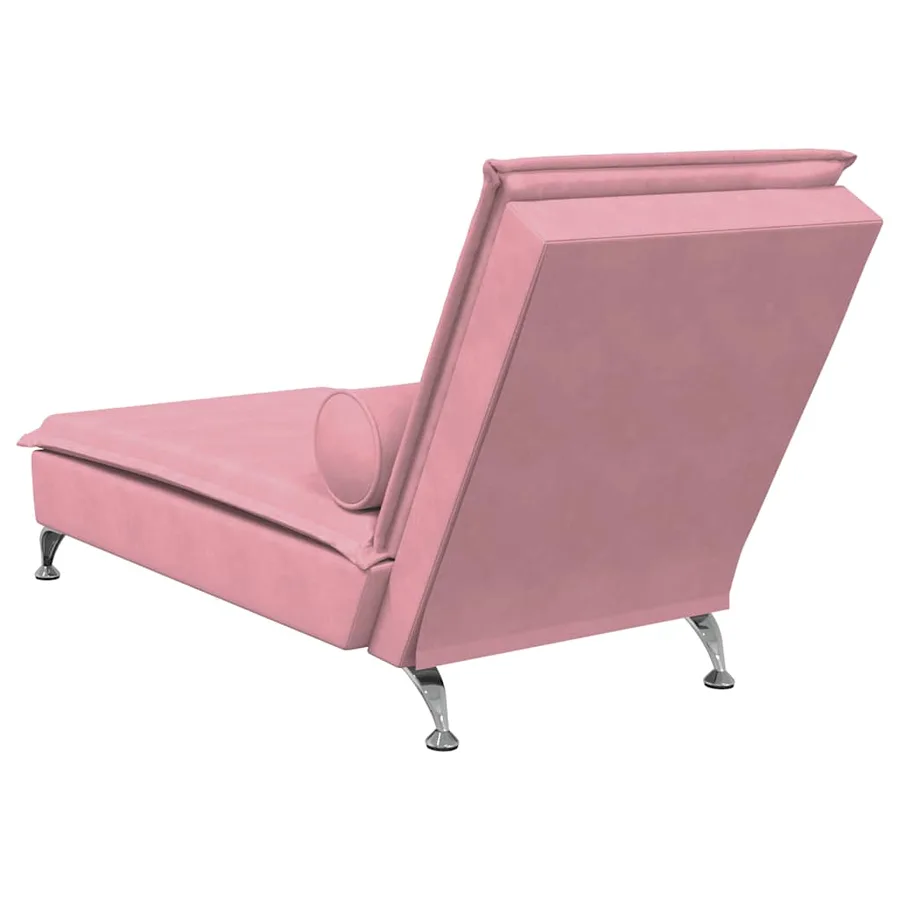 Chaise longue de massage avec traversin rose velours - 6