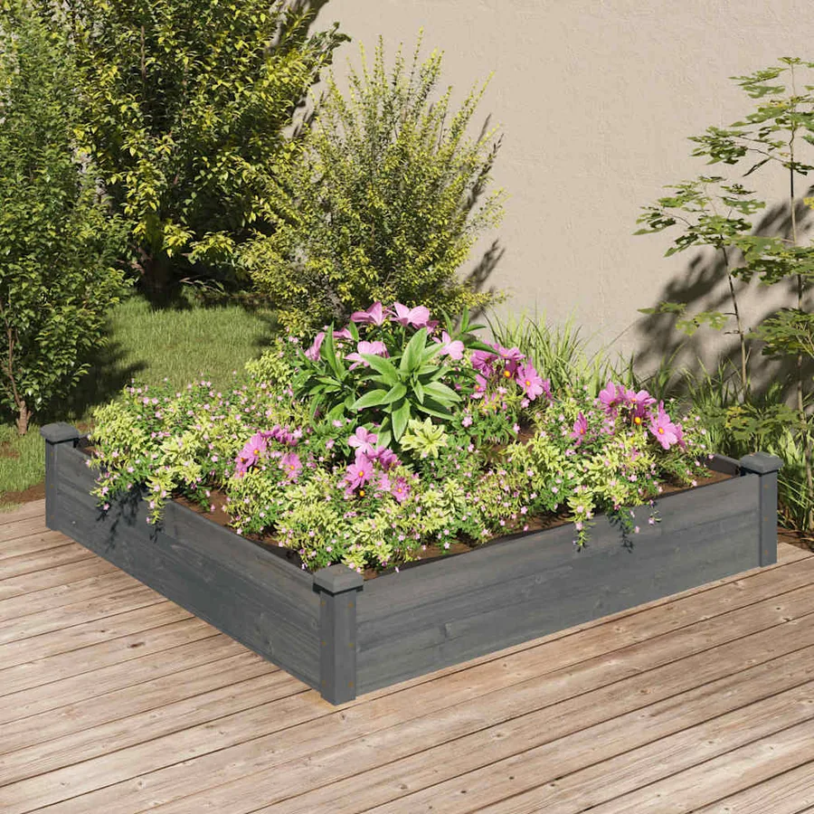 Lit surélevé de jardin doublure 120x120x25 cm bois massif sapin