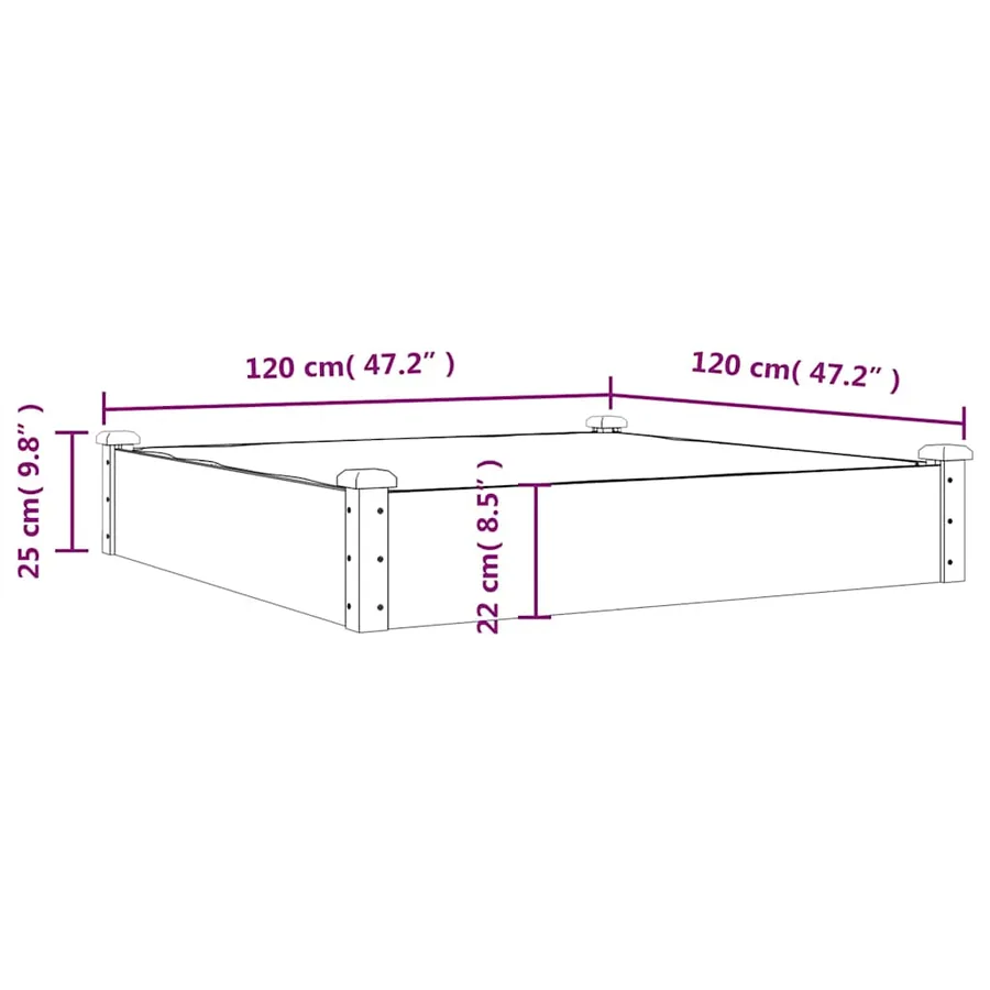 Lit surélevé de jardin doublure 120x120x25 cm bois massif sapin - 8