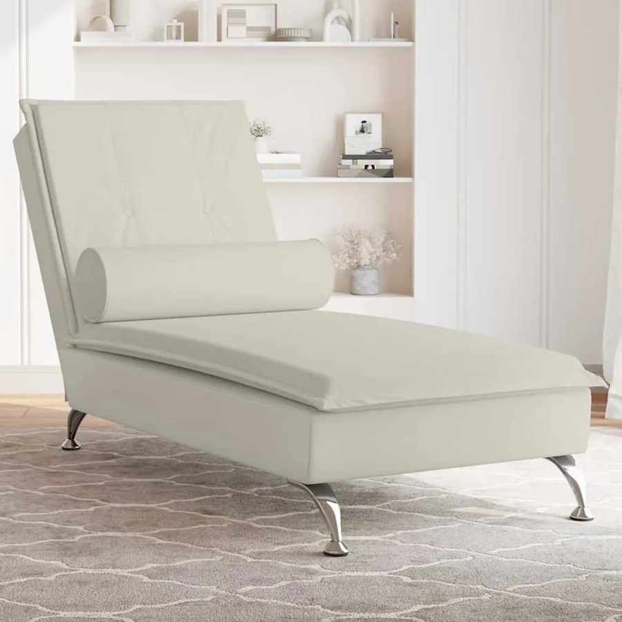 Chaise longue de massage avec traversin crème velours