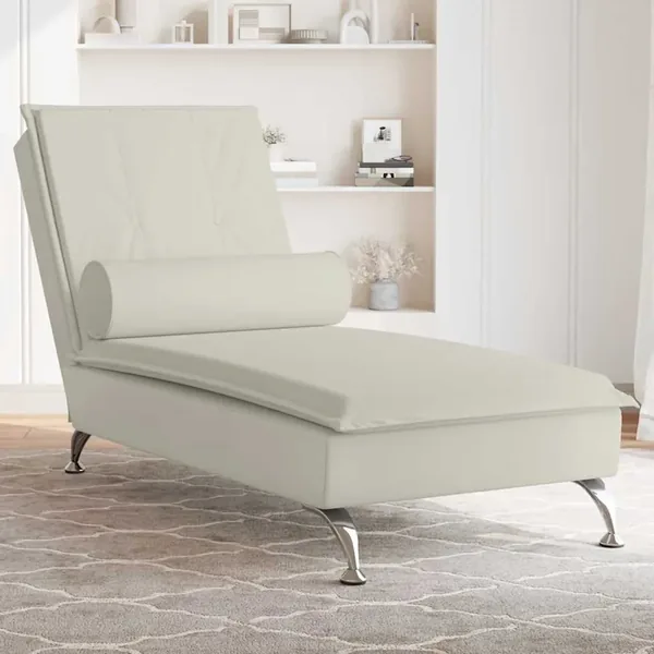 Chaise longue de massage avec traversin crème velours