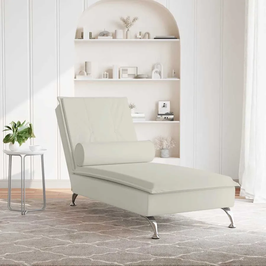 Chaise longue de massage avec traversin crème velours - 3