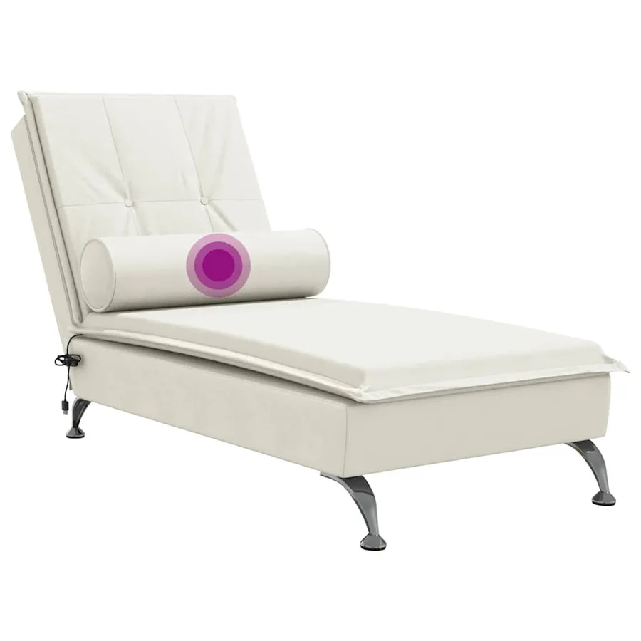 Chaise longue de massage avec traversin crème velours - 7