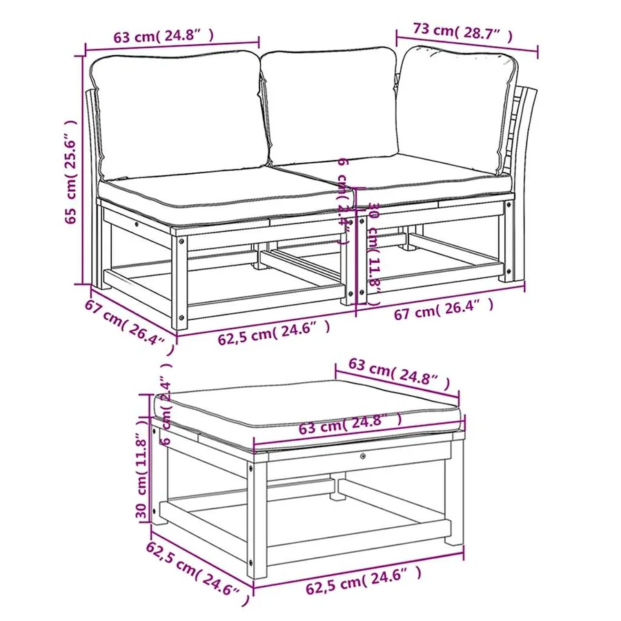 Salon de jardin 3 pcs avec coussins bois massif d'acacia - 9