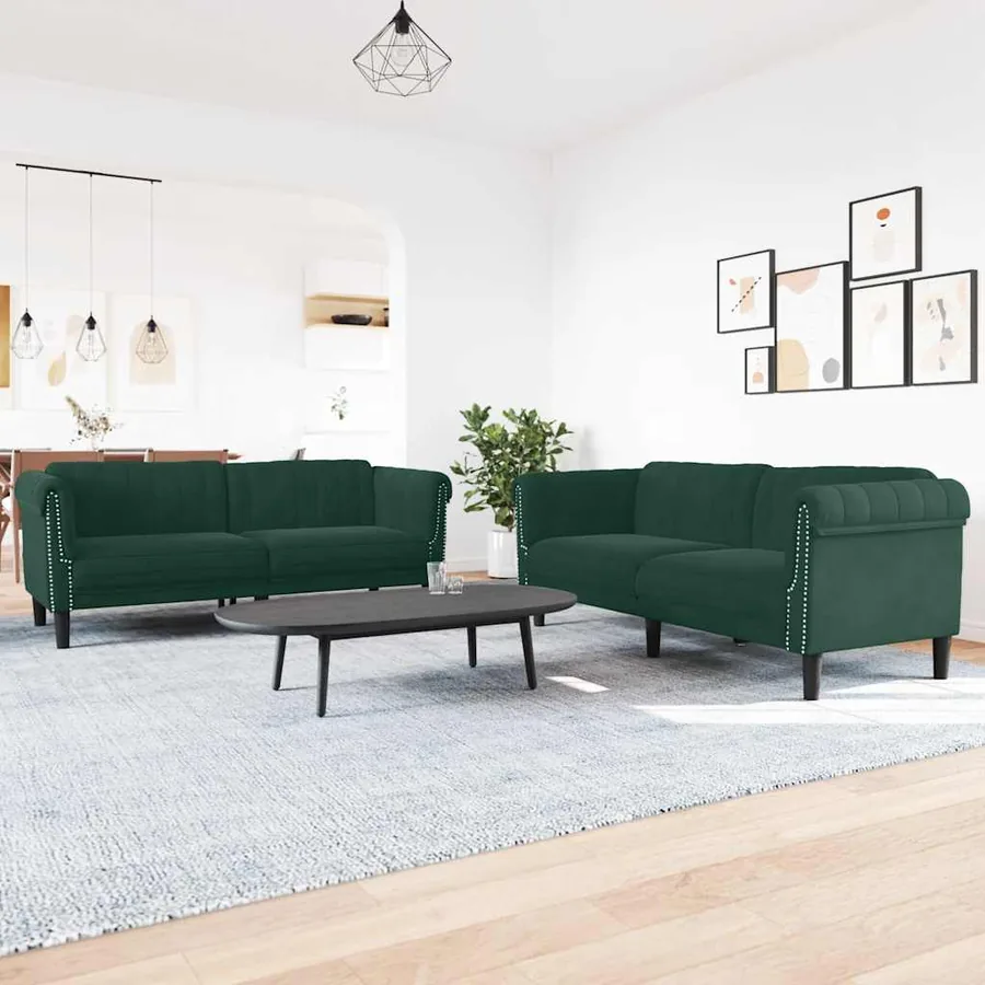 Ensemble de canapés 3 pcs vert foncé velours
