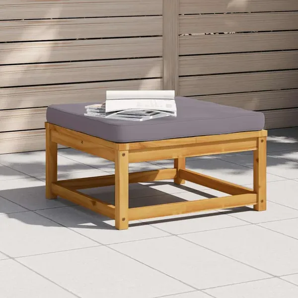 Repose-pied de jardin avec coussins bois massif d'acacia
