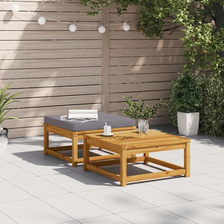 Repose-pied de jardin avec coussins bois massif d'acacia - 3
