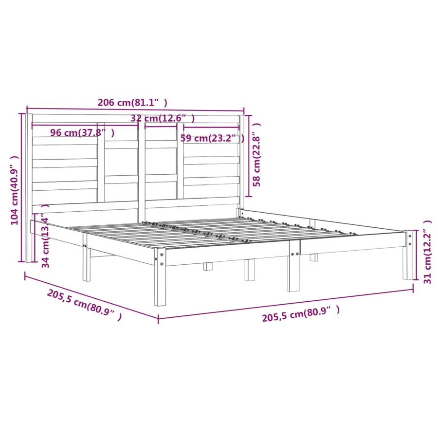 Cadre de lit sans matelas bois massif gris 200x200 cm - 6