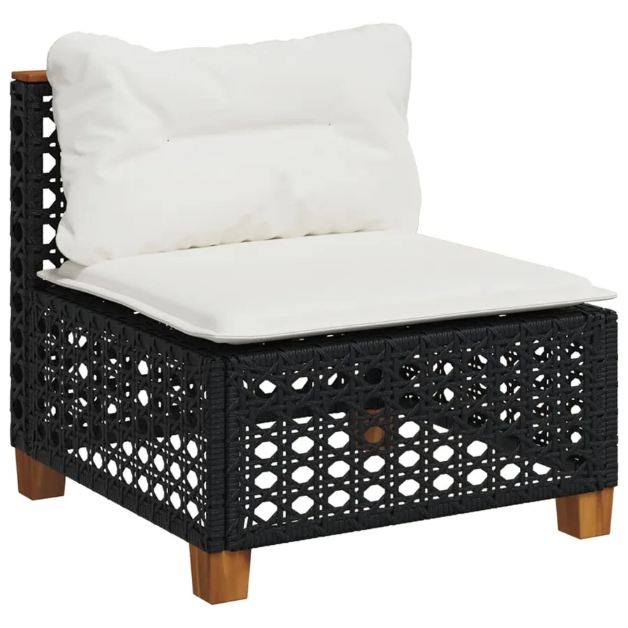 Salon de jardin 6 pcs avec coussins noir résine tressée - 4