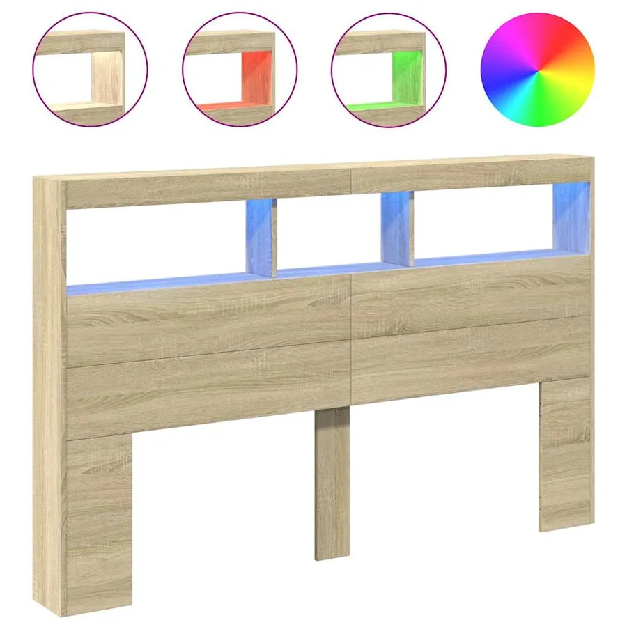 Armoire tête de lit avec LED chêne sonoma 160x17x102 cm - 2