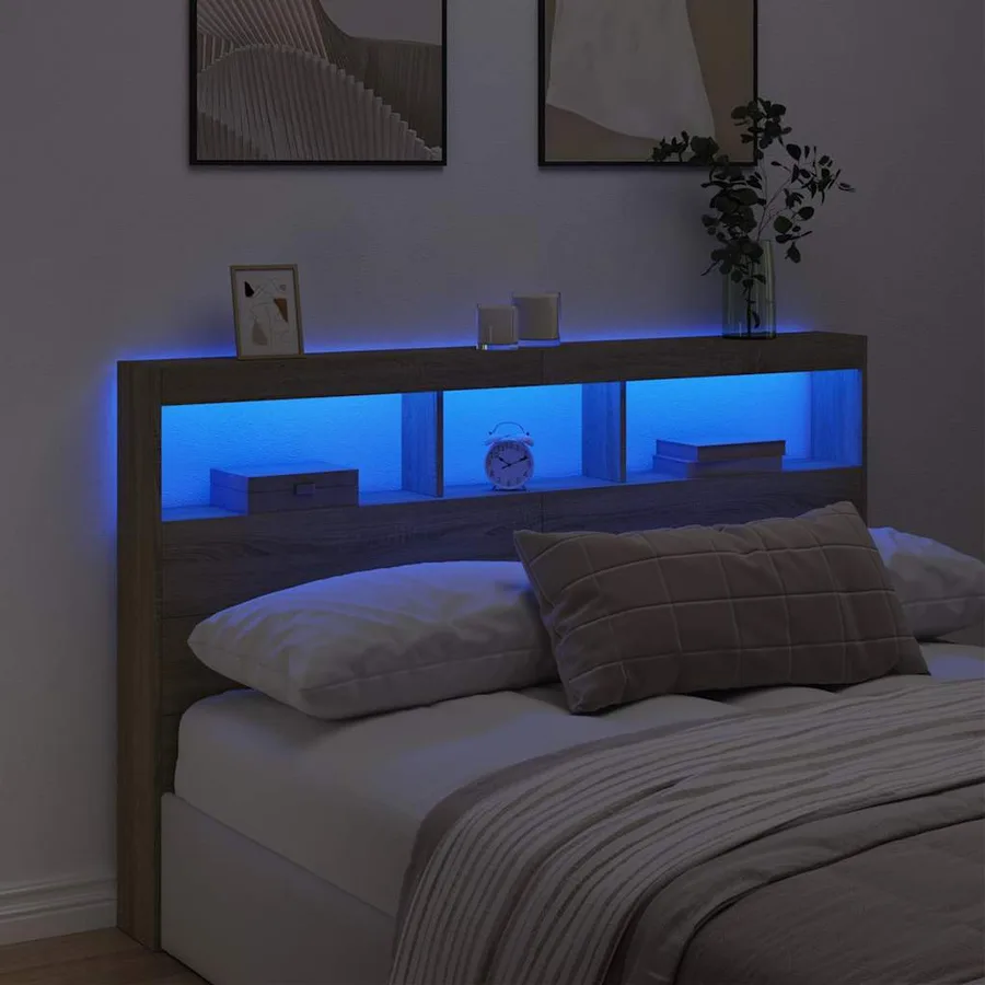 Armoire tête de lit avec LED chêne sonoma 160x17x102 cm - 4