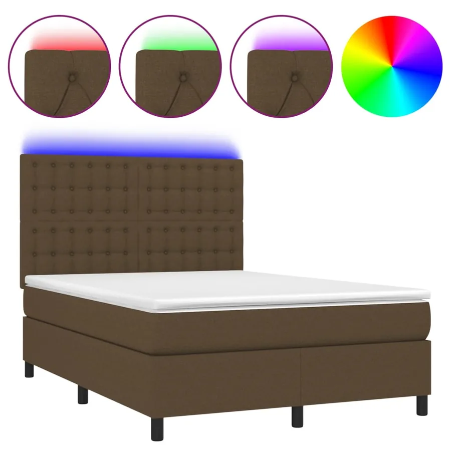 Sommier à lattes de lit matelas et LED Marron foncé 140x190 cm - 2