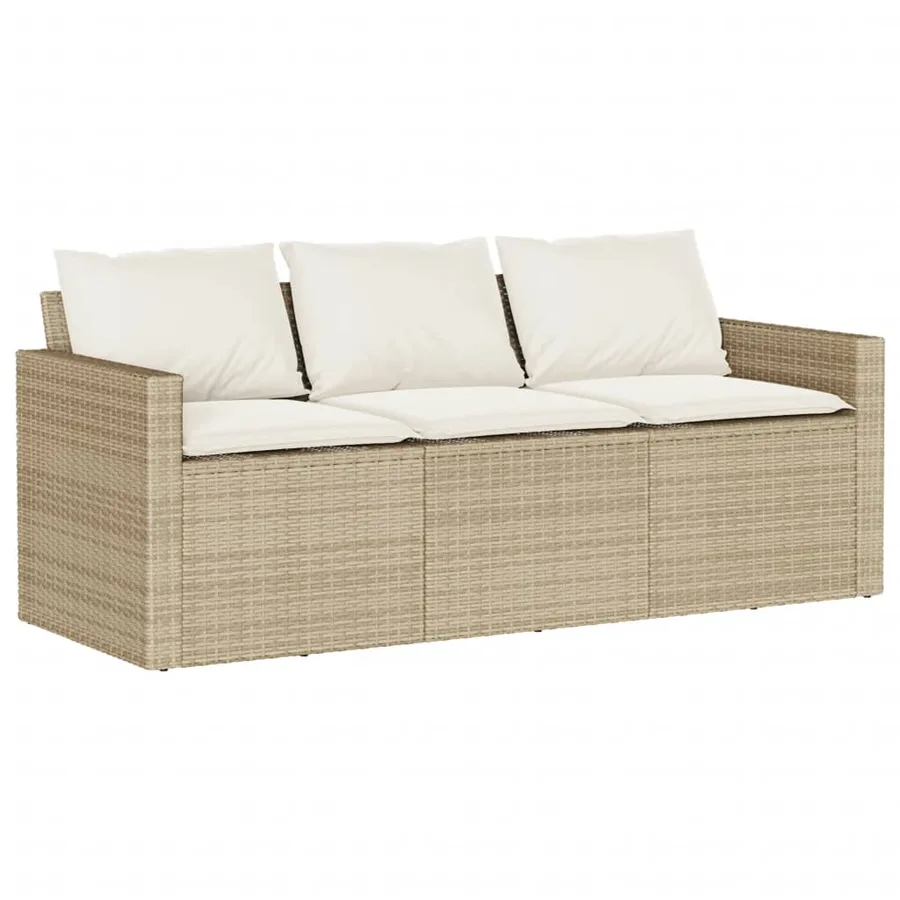 Canapé de jardin avec coussins 3 places beige résine tressée - 2