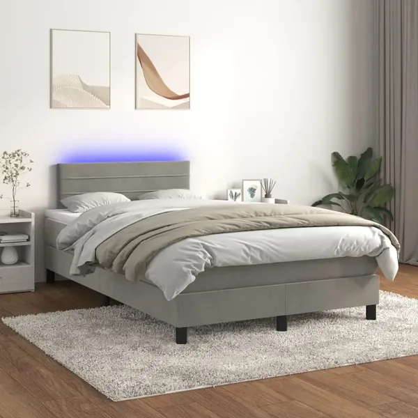 Sommier à lattes de lit avec matelas LED Gris clair 120x200 cm