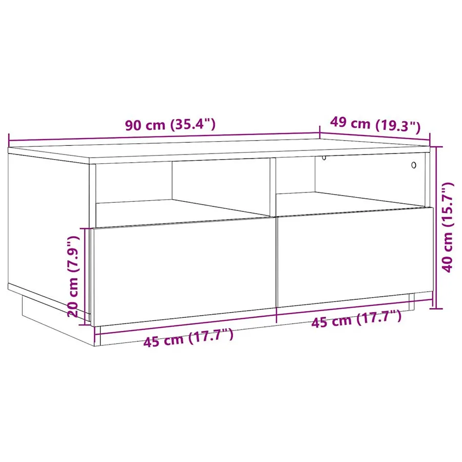 Table basse avec lumières LED blanc 90x49x40 cm - 16