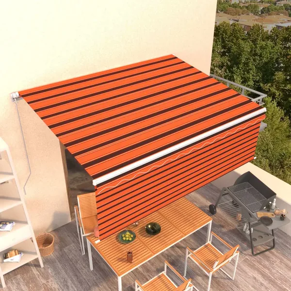 Auvent manuel rétractable avec store 4,5x3 m Orange et marron