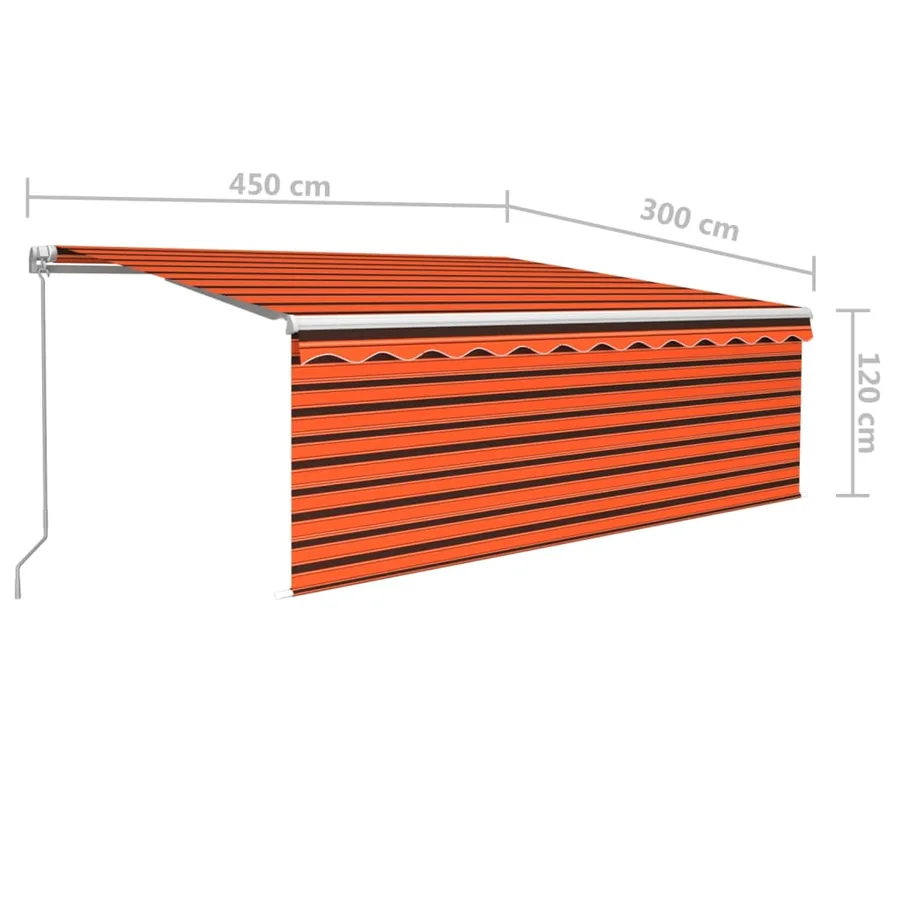 Auvent manuel rétractable avec store 4,5x3 m Orange et marron - 7