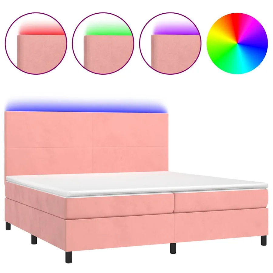 Sommier à lattes de lit et matelas LED Rose 200x200 cm Velours - 2
