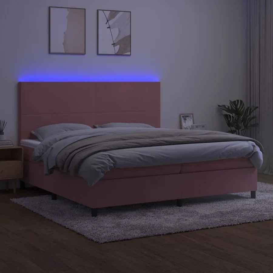 Sommier à lattes de lit et matelas LED Rose 200x200 cm Velours - 4