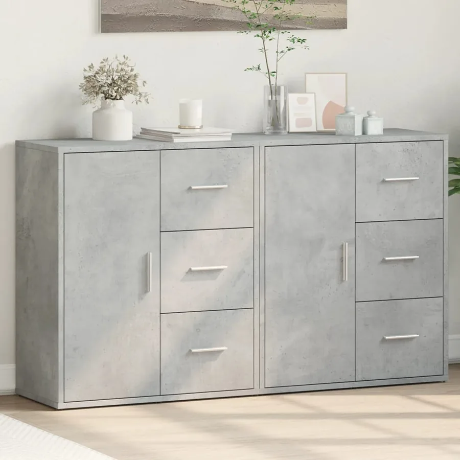 Buffets 2 pcs gris béton 60x31x70 cm bois d'ingénierie