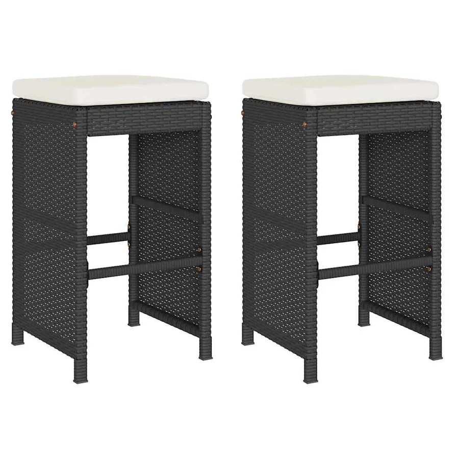 Tabourets de bar jardin coussins lot de 2 noir résine tressée - 2