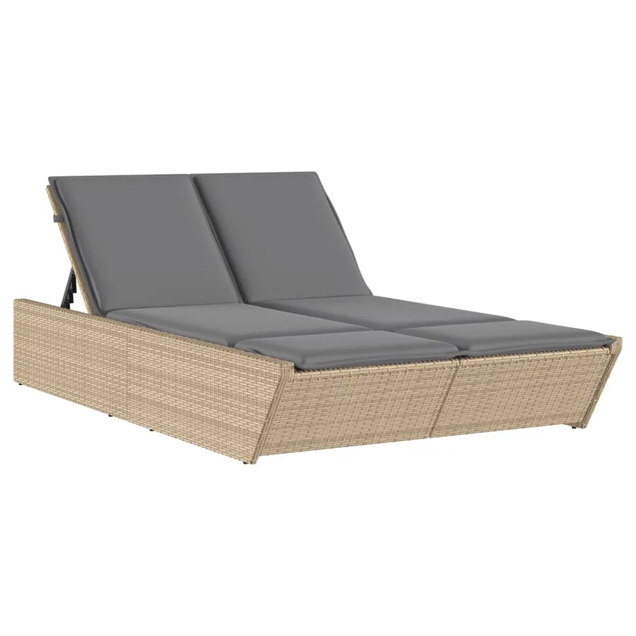 Chaise longue double avec coussins beige résine tressée - 2