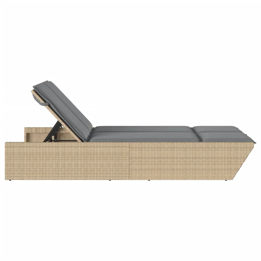 Chaise longue double avec coussins beige résine tressée - 4