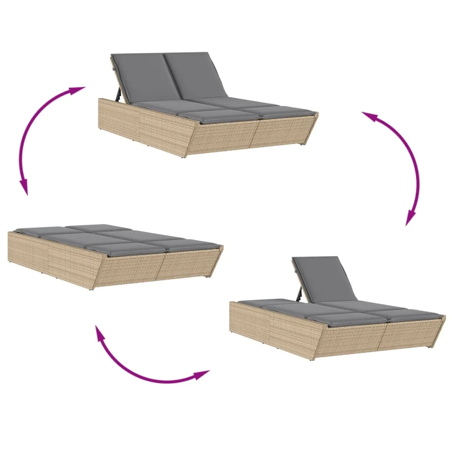 Chaise longue double avec coussins beige résine tressée - 6