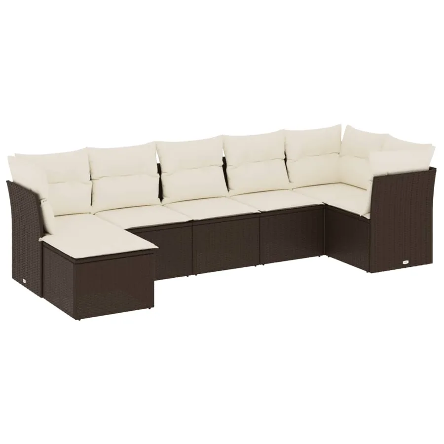 Salon de jardin avec coussins 7 pcs marron résine tressée - 2